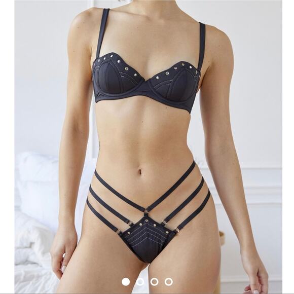 Thistle And Spire Carina Black Studded Adjustable Strappy Thong Panties NWT 1X - Picture 1 of 7